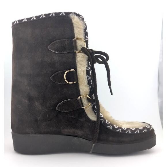 Leather Faux Fur Women's Brown Winter Fall Boots Lined Size 8 Made In Italy‎ - Picture 1 of 11
